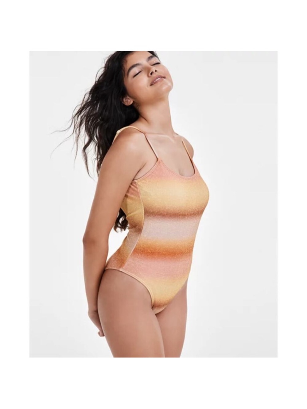 NEW Cotton On Gold Sparkle One Piece Swimsuit Medium Cheeky Orange Tan Stripe